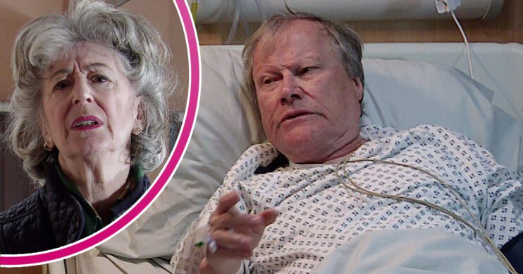 Coronation Street's Roy is in a hospital bed and, in a bubble, is Evelyn looking worried