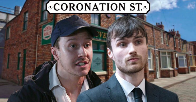 Coronation Street's Ryan, Justin, the Coronation Street logo and background of the Rovers