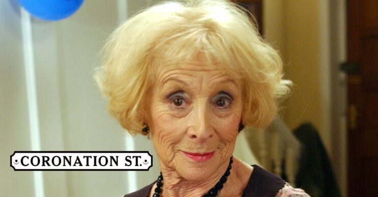 Coronation Street star dies: Maria Charles as Lena Thistlewood with the show logo comp image