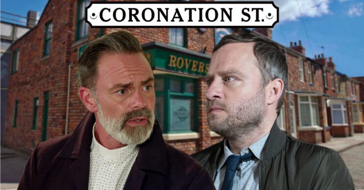 Coronation Street's Billy, Paul, the Coronation Street logo and background of the Rovers