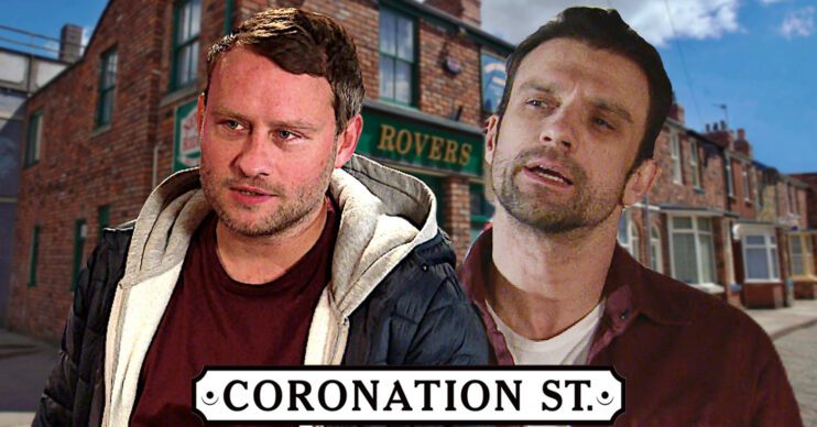 Coronation Street's Paul, Damon, the Coronation Street logo and the background of the Rovers
