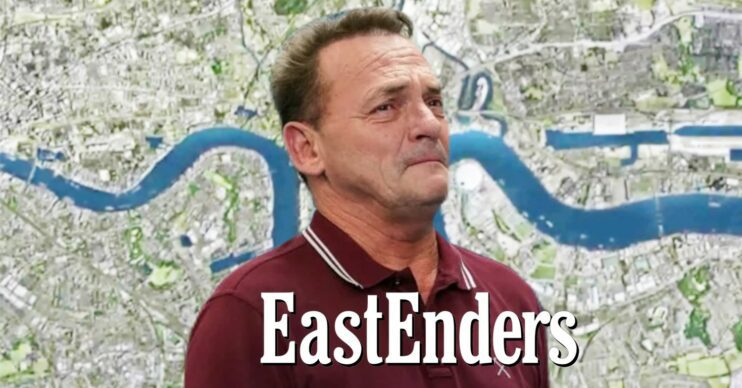 Billy Mitchell looking upset against show logo and background (Credit: BBC/Composite: ED!)