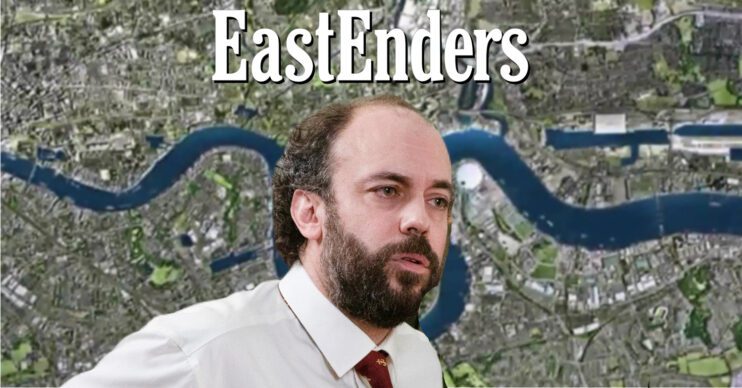 EastEnders' Reiss, the EastEnders logo and background of the Thames