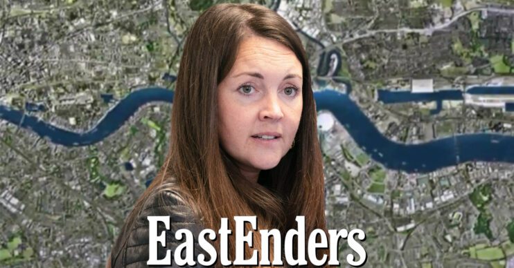 EastEnders' Stacey, the EastEnders logo and background of the Thames