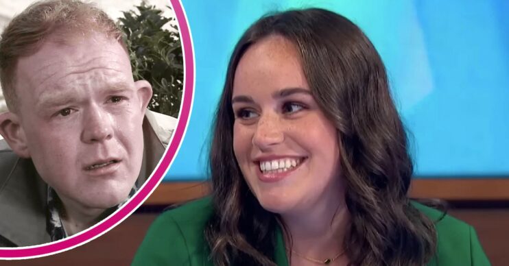 Ellie Leach smiling on Loose Women; inset, Colson Smith as Craig on Coronation Street (Credit: ITV/YouTube/Composite: ED!)