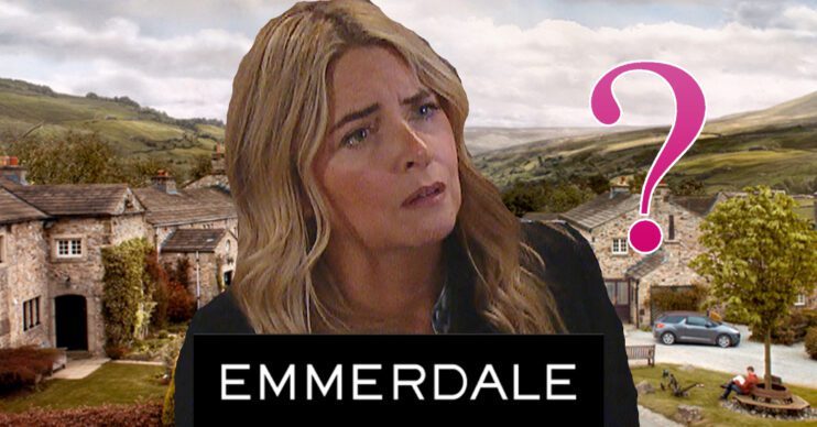 Emmerdale's Charity, the Emmerdale logo, a question mark and the background of the Dales