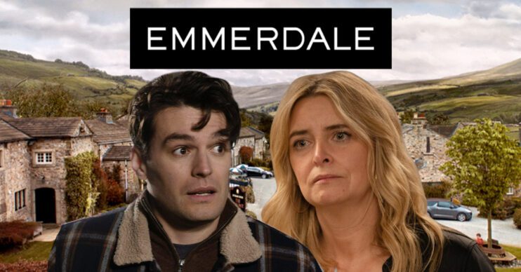 Emmerdale's Mack, Charity, the Emmerdale logo, the Emmerdale background of the Dales
