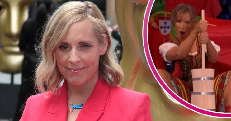 Mel Giedroyc smiling at BAFTAs and during Eurovision final
