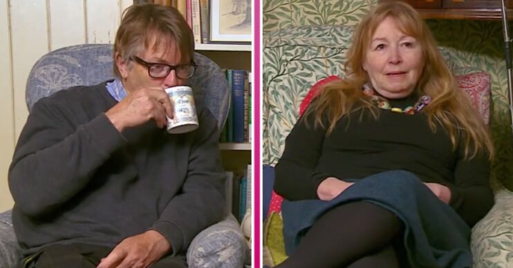 Gogglebox star Giles takes a sip, Gogglebox favourite Mary appears fascinated