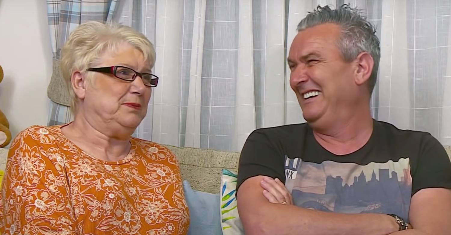 Gogglebox star Jenny looks to the side, and Lee laughs