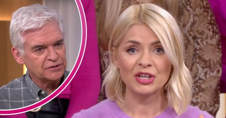 Phillip Schofield looks serious as Holly Willoughby speaks on This Morning