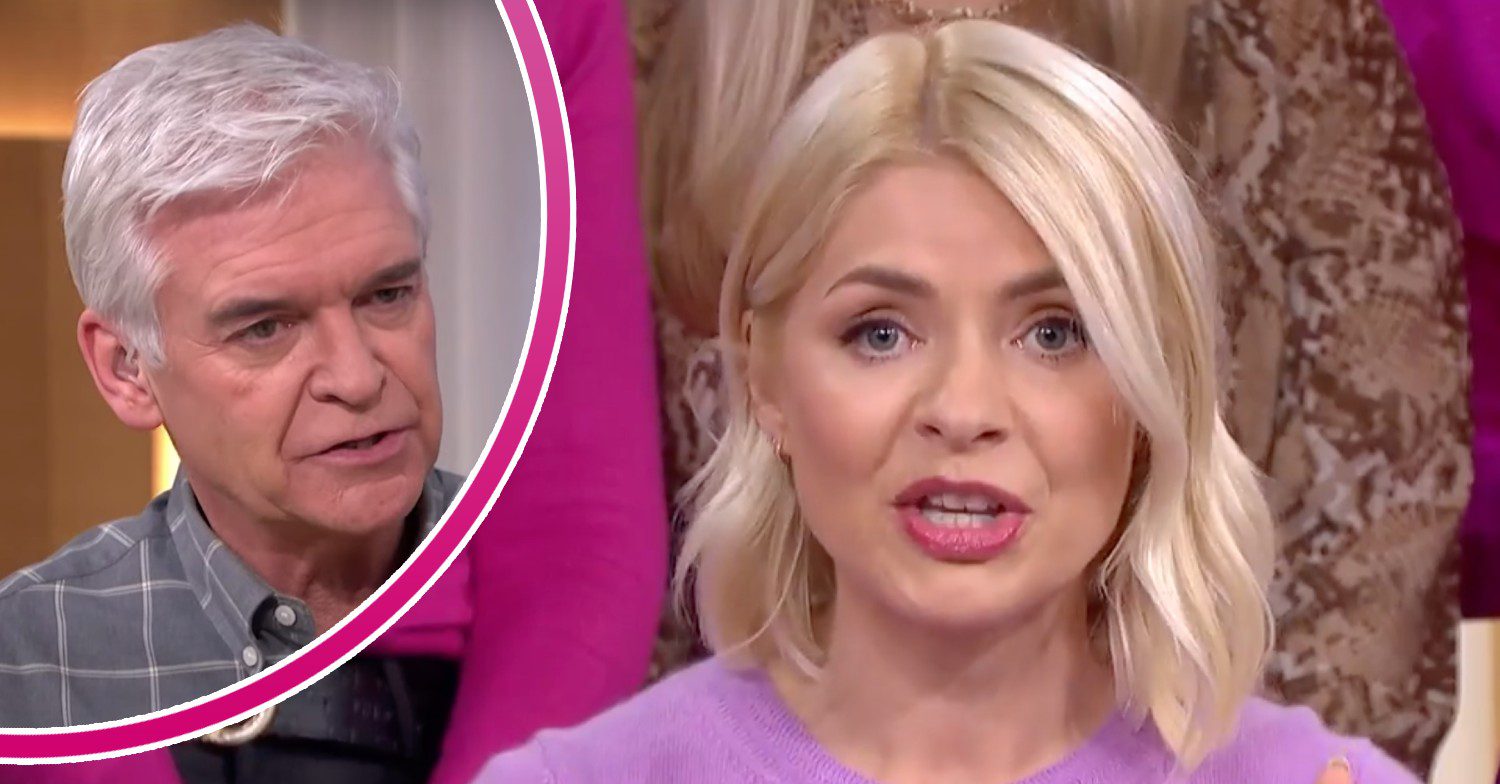 Phillip Schofield looks serious as Holly Willoughby speaks on This Morning