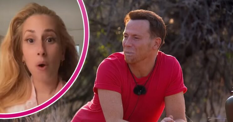 Stacey Solomon looking shocked and Joe Swash on I'm A Celebrity