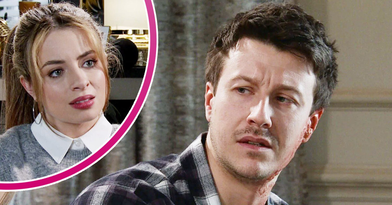 Composite image of Ryan and Daisy on Coronation Street, he looks annoyed; inset, she is worried (Credit: ITV/Composite: Entertainment Daily)