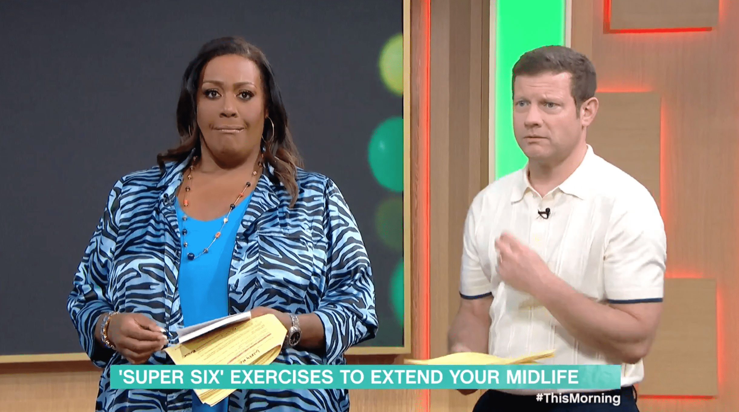 Dermot O'Leary and Alison Hammond looking annoyed on This Morning