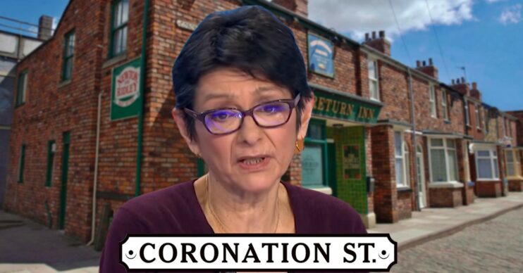 Coronation Street comp image: Shelley King on show background with logo