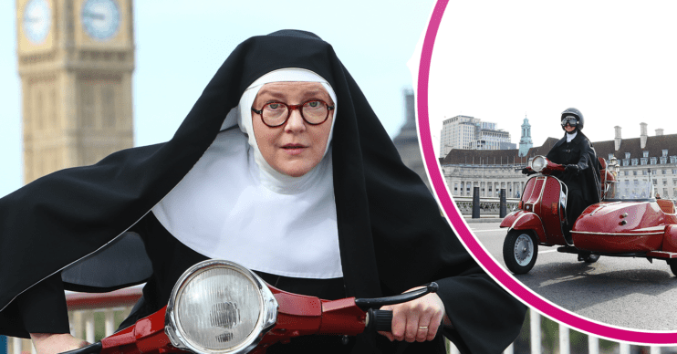 A nun on a moped in London