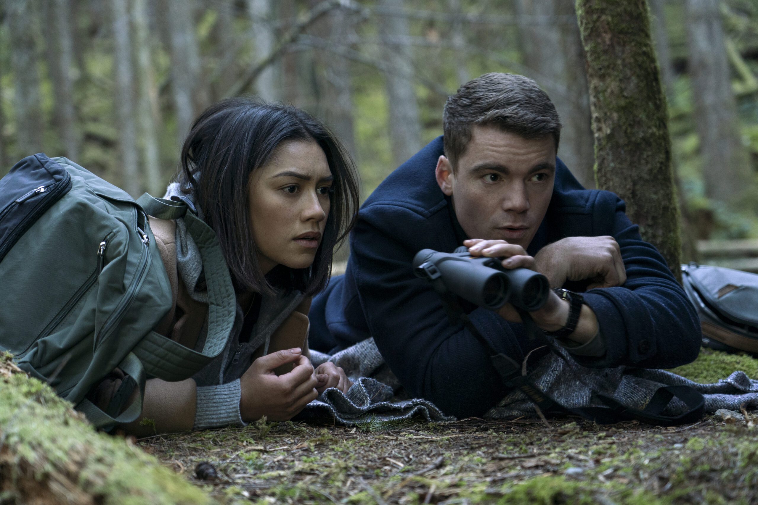 Luciane Buchanan and Gabriel Basso in Night Agent on Netflix