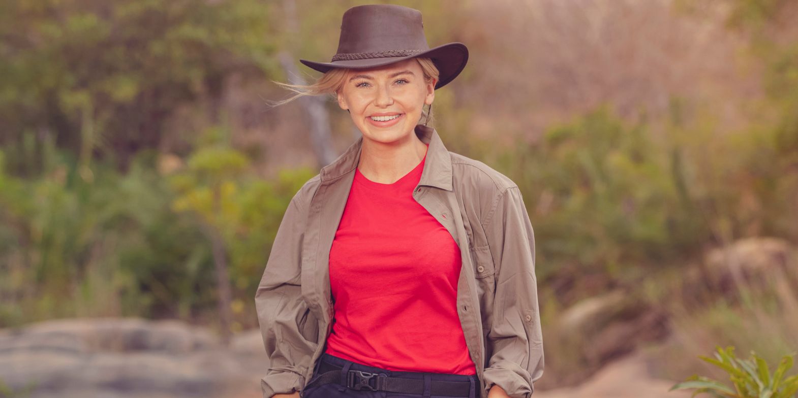 Georgia Toff Toffolo smiling in I'm A Celebrity South Africa promo pic