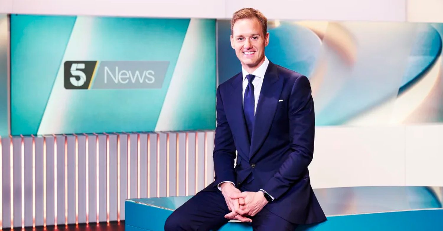 Dan Walker smiles on Channel 5 news