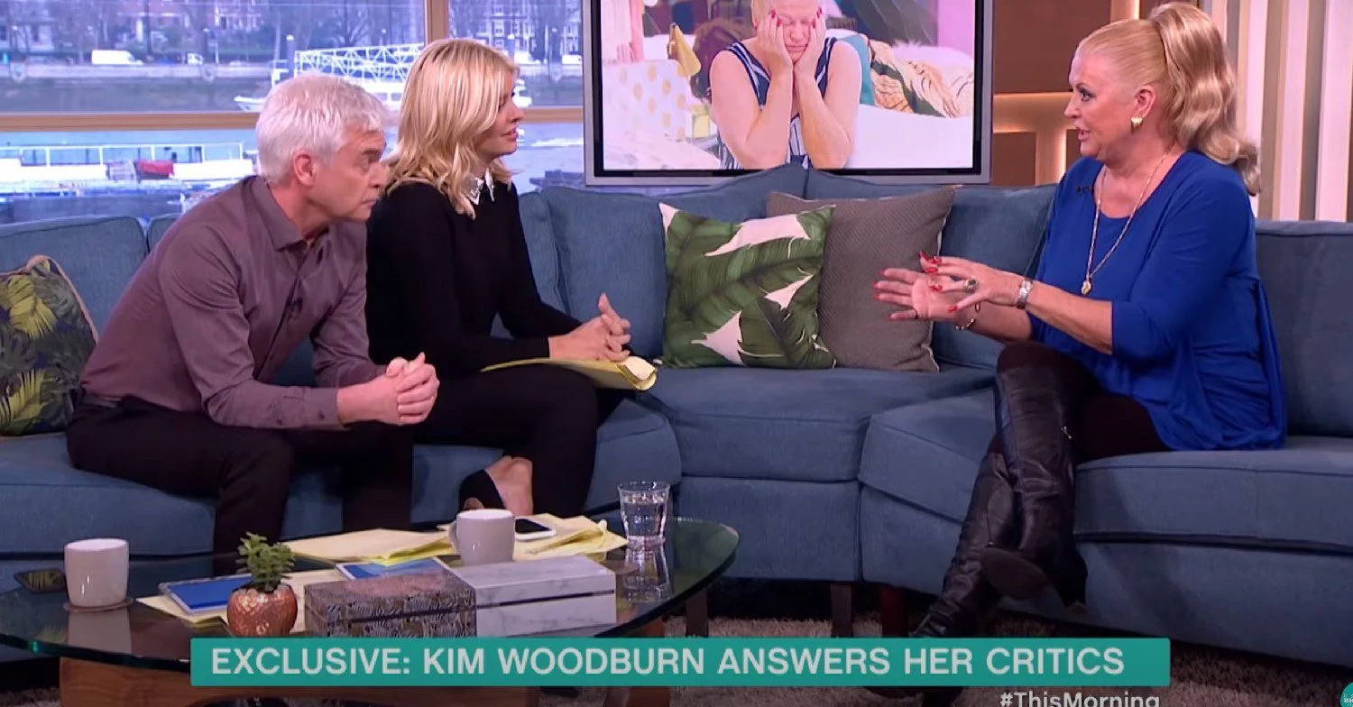 Phillip Schofield and Holly Willoughby speaking to Kim Woodburn on This Morning 