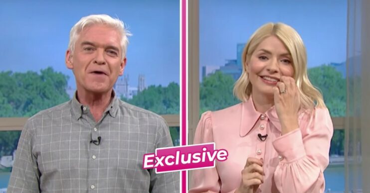Phil and Holly smiling on This Morning with ED exclusive badge