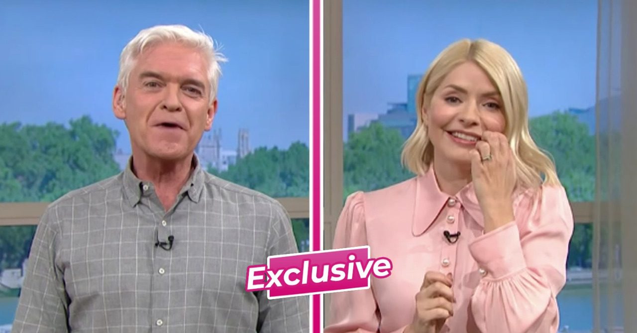 Phil and Holly smiling on This Morning with ED exclusive badge