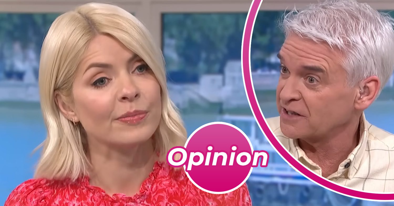 Holly Willoughby frowns next to Phillip Schofield with ED opinion badge