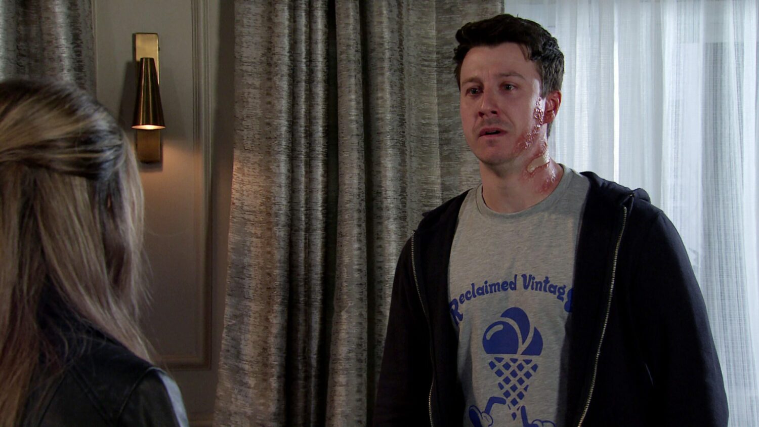 Ryan in Coronation Street looks upset and shocked as he confronts Daisy