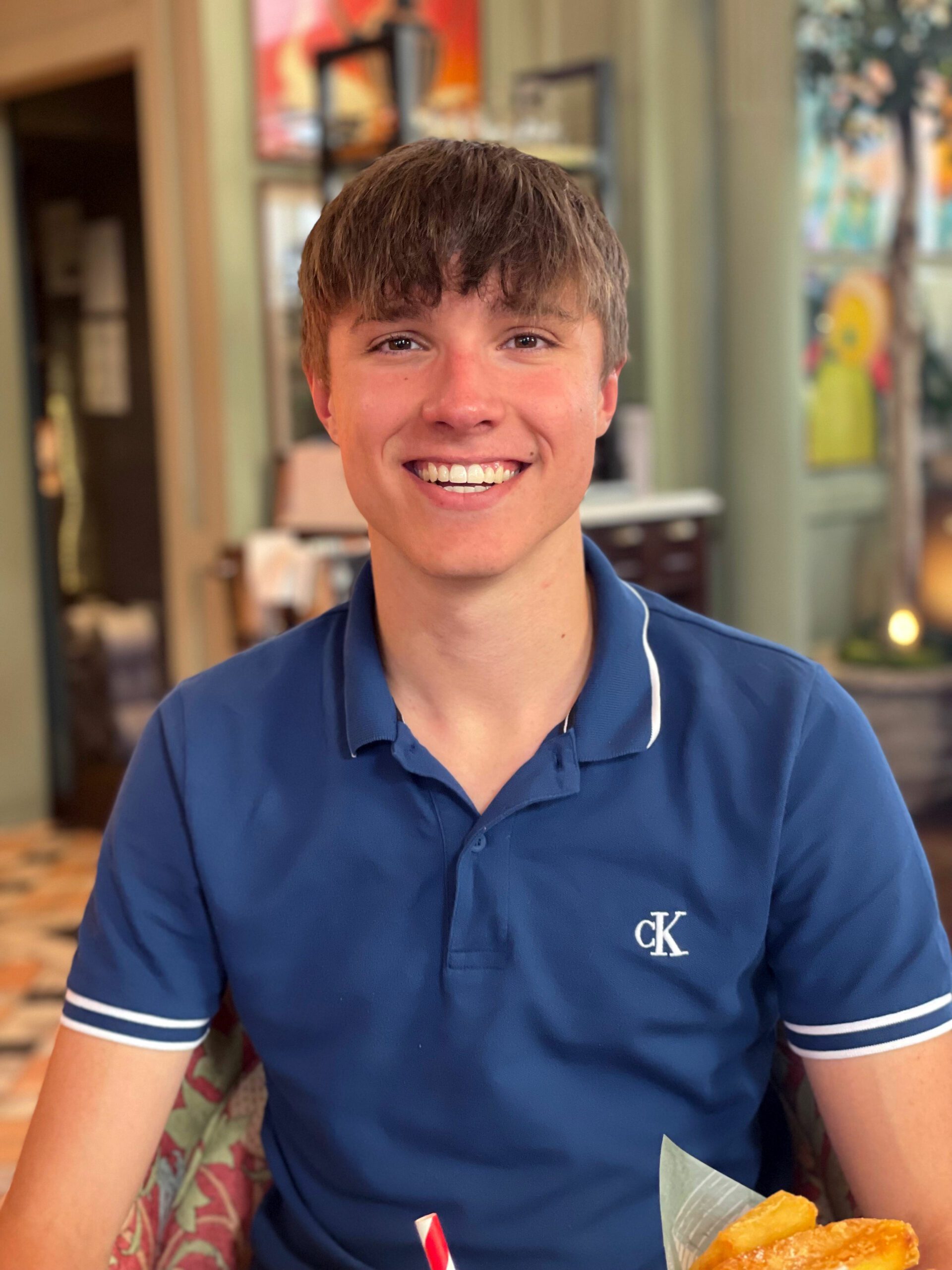 Barnaby Webber smiling at dinner