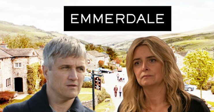 Composite image of Caleb and Charity looking upset on Emmerdale (Credit: ITV/Composite: ED!)