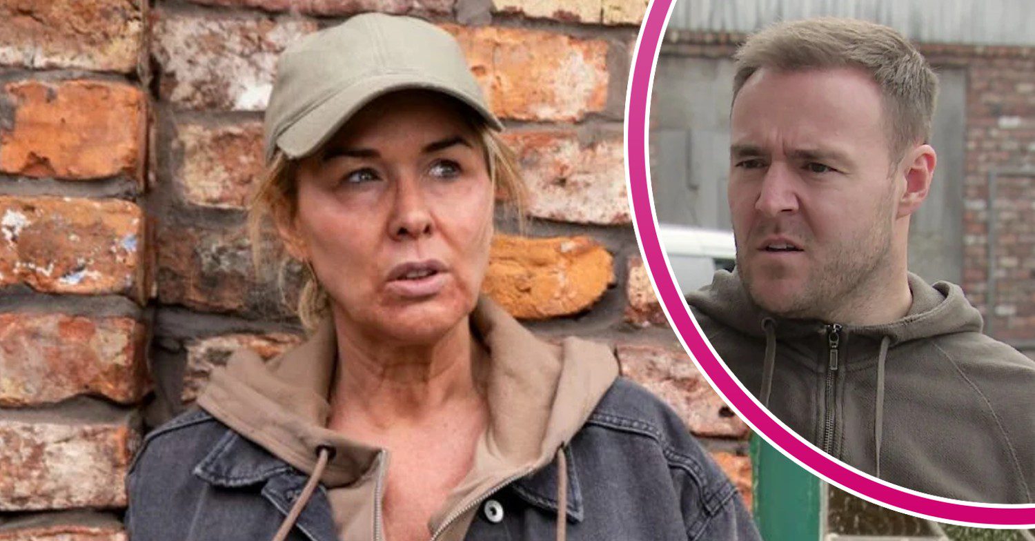 Cassie looking rough on Corrie; inset, Tyrone looking confused (Credit: ITV/Composite: ED!)