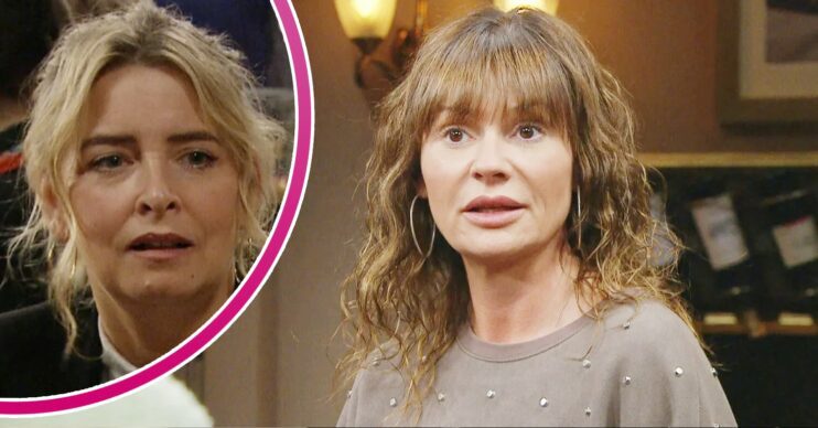 Chas Dingle looking angry on Emmerdale; inset, Charity looks upset (Credit: ITV/Composite: ED!)