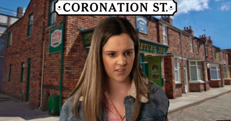 Coronation Street's Amy, the Coronation Street logo and background of the Rovers
