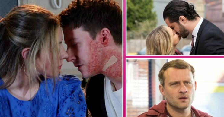 Coronation Street comp image: Ryan and Daisy, Sarah and Adam, and Paul