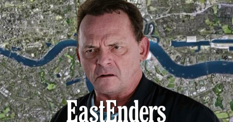 EastEnders' Billy, the EastEnders logo and background of the Thames