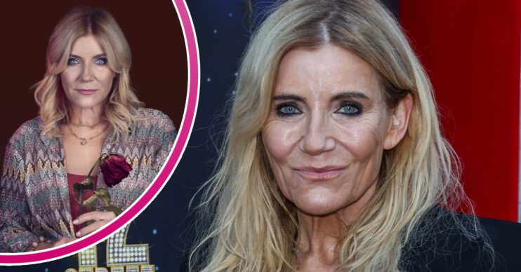 EastEnders' Michelle Collins and, in a bubble, Cindy Beale holding a rose