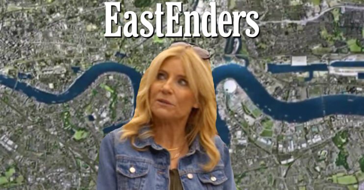 EastEnders' Cindy Beale/ Rose Knight, the EastEnders logo and background of the Thames