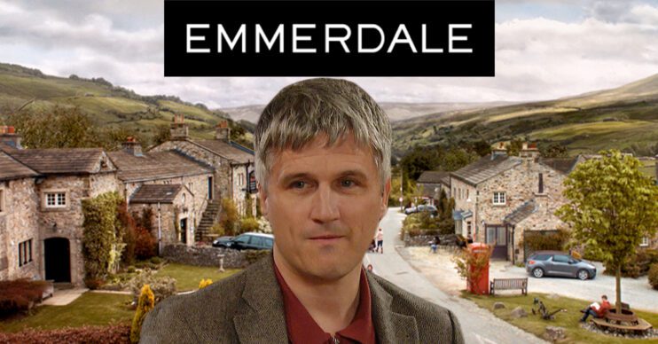 Emmerdale's Caleb, the Emmerdale logo and background of the Dales