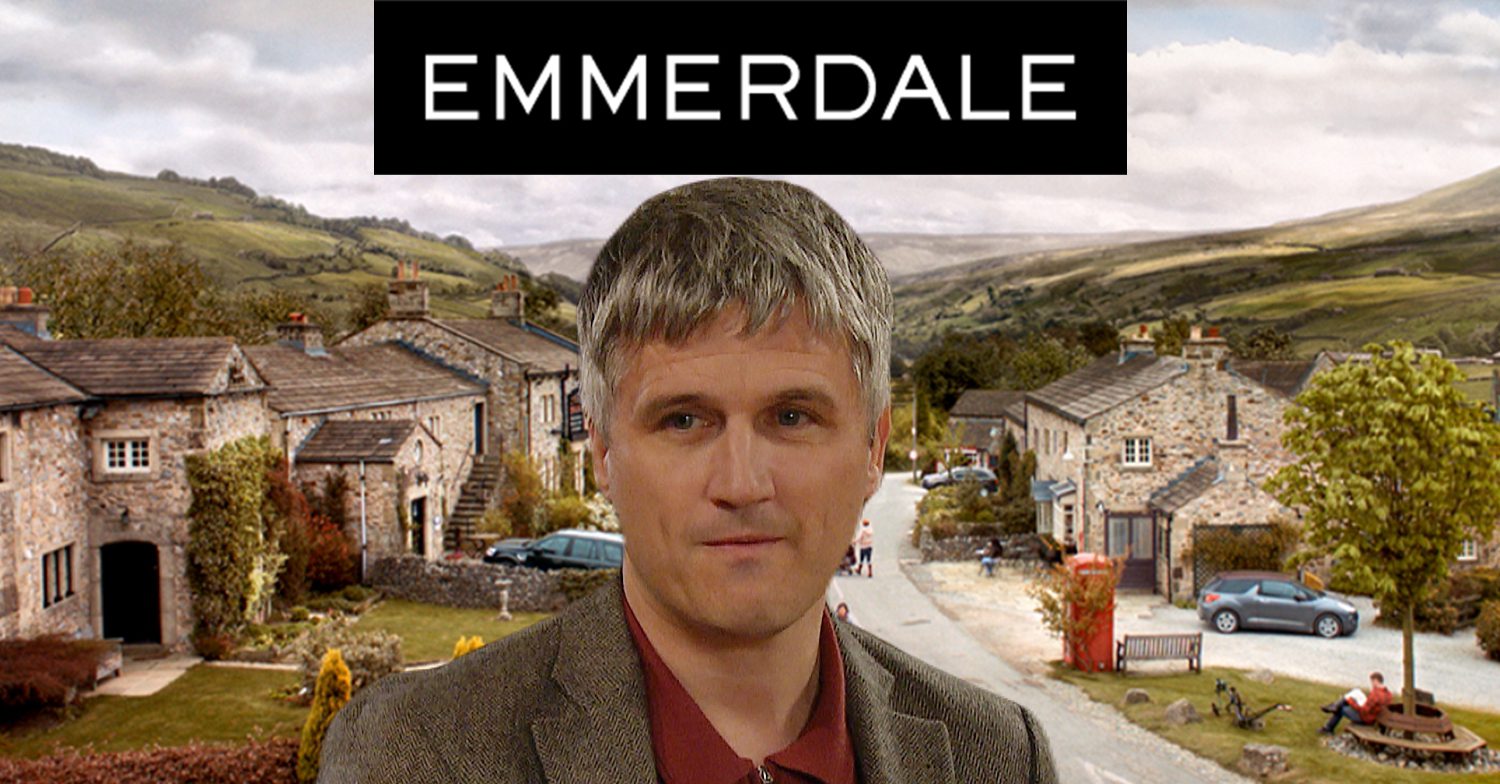 Emmerdale's Caleb, the Emmerdale logo and background of the Dales