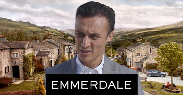 Emmerdale's Jai, the Emmerdale logo and background of the Dales