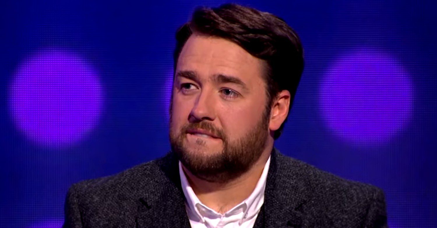 Jason Manford biting his lip on show