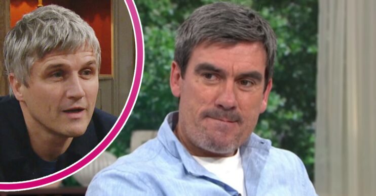 Jeff Hordley on This Morning; inset, Caleb Miligan (Credit: ITV/YouTube/Composite: ED!)