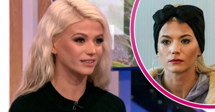 Danielle Harold appearing on The One Show; inset, as Lola on EastEnders (Credit: BBC/YouTube/Composite: ED!)