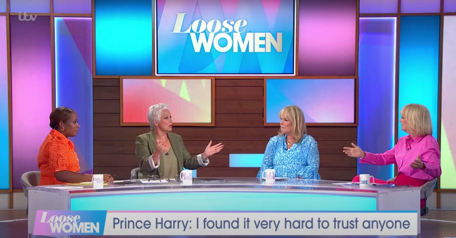 Denise Welch and Jane Moore raise their arms on Loose Women today