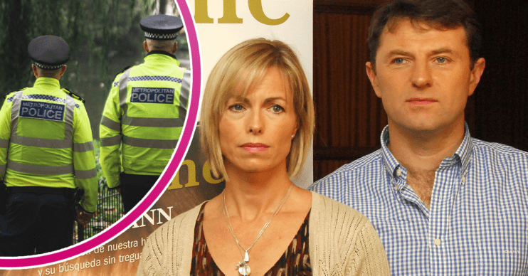 Kate and Gerry McCann and two police officers inset
