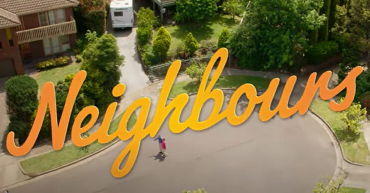 The Neighbours title backgrounds with the orange Neighbours logo