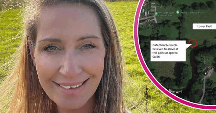 Nicola Bulley smiles/map from Lancashire Police