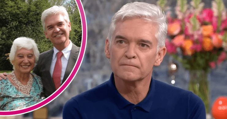 Phillip Schofield looking pensive and cuddling his mum Pat