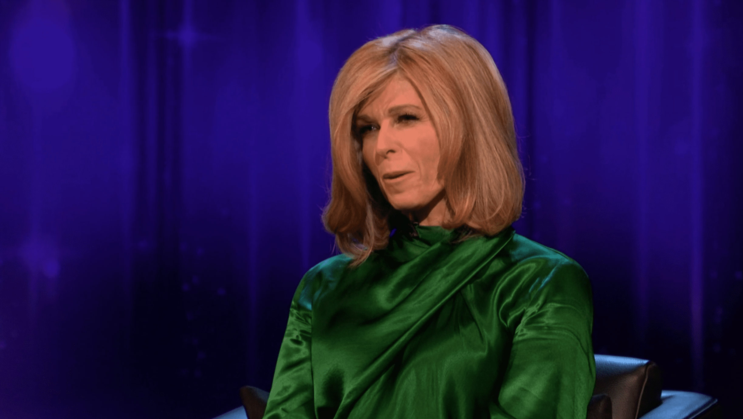 Kate Garraway presenting Life Stories in a green dress